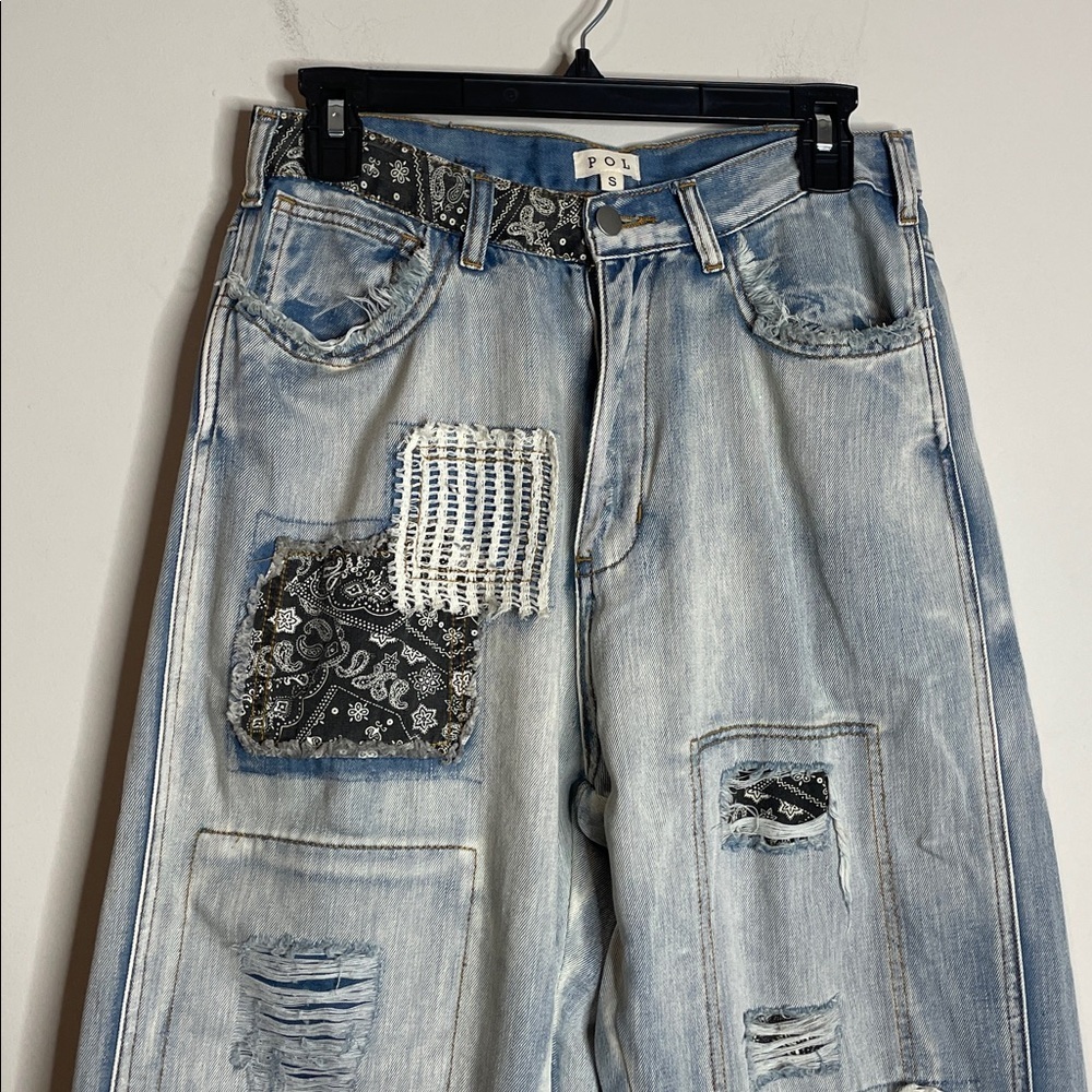 POL | Women’s Patchwork Boho Ankle-Length Denim Size Small 28in Waist - Picture 3 of 9